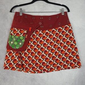 Lingam Barcelona Skirt Womens Free Size Red Orange Print Reversible Wrap Mini